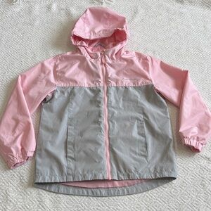 Eddie Bauer Pink and Gray Colorblock Hooded Rain Jacket